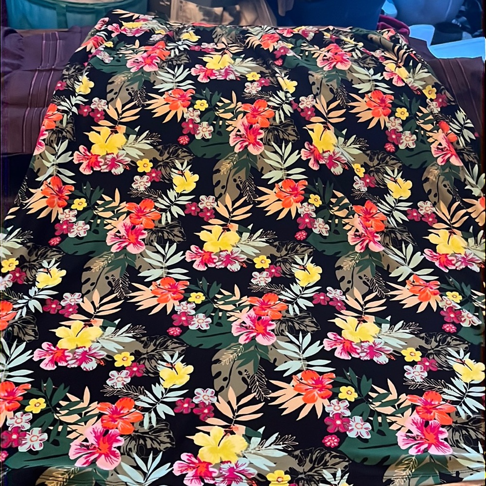 Long floral skirt.